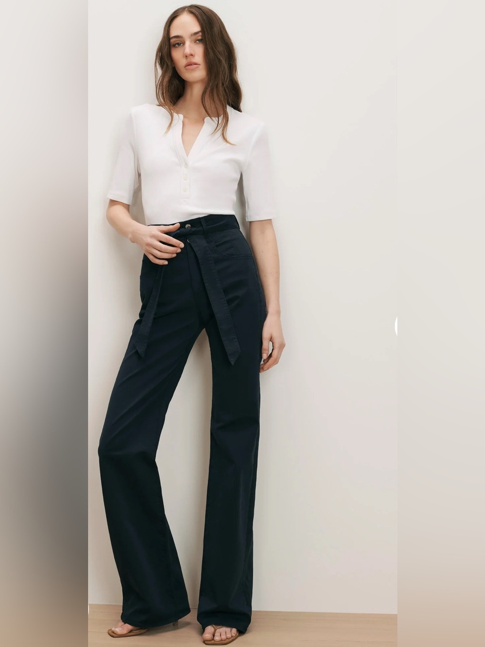 Veronica Beard Rosanna Wide-Leg Pant Navy  Twill Trouser NWT